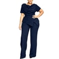 thumbnail image 3 of Tqyyweavej Plus Size Two Piece Sets for Women Short Sleeve Slim Elegant Cowl Neck Tops and Oversized Wide Leg Solid Color Pants S-5XL, 3 of 7