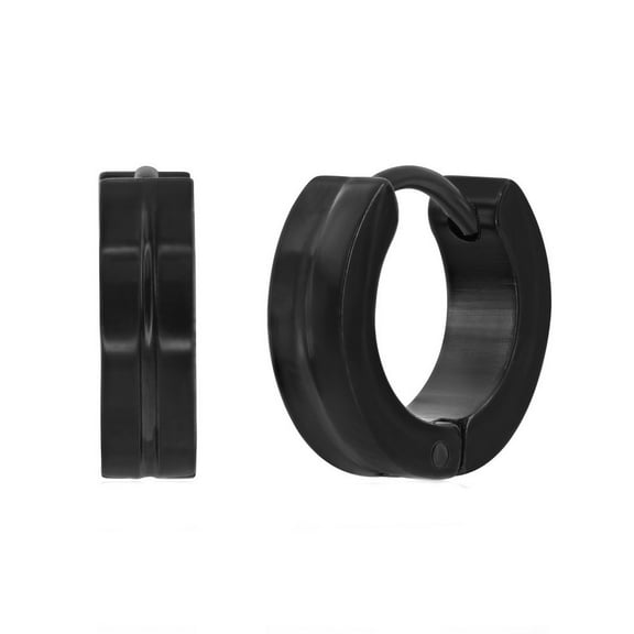 Black Jack Mens Black Rhodium Plated Stainless Steel 13mm Huggie Hoop Earrings