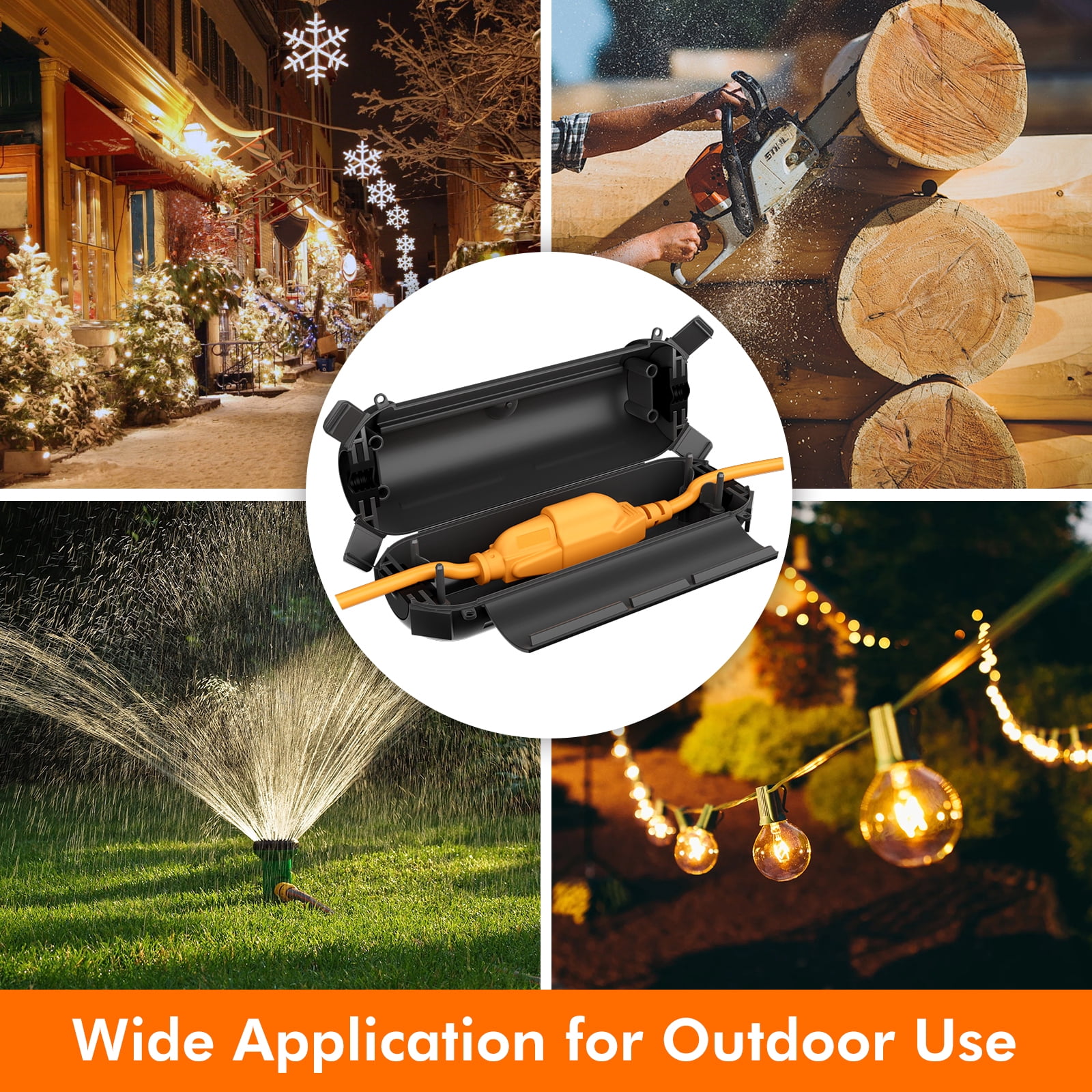 Restmo 4 Pack IP44 Weatherproof Outdoor Extension Cord Safety Cover, Electrical Protection, Durable Waterproof Outdoor Connection Box, Mini Size, Black