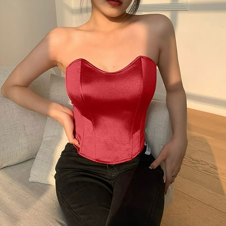 On Sale! pstuiky Tube Bra  Womens Fashion Solid Fishbone Girdling Backless Tank Top  Short Breast Wrap  Seamless Backless Design  Elegant And Sexy Underwear For Everyday Or Nightwear Strapless Shirts