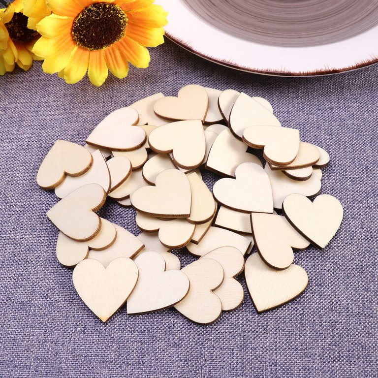 Hearts Wood Wooden Crafts Slices Discs Mini Small Log Guest Book Craft Heart Blank DIY Hole Chips Embellishments