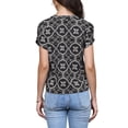 thumbnail image 3 of Blusas casuales para mujeres, manga corta, cuello en V, bordado de ojales, blusa elegante, XS, negra, 3 of 6