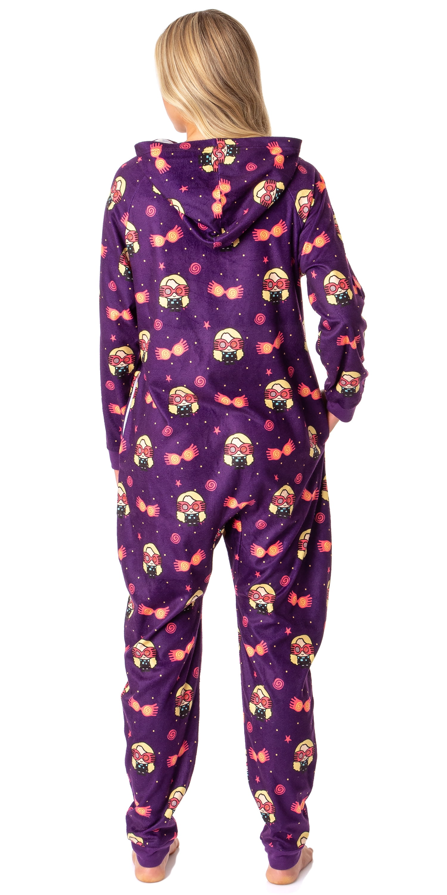 Harry Potter Womens' Luna Lovegood Chibi Footless Sleep Hooded One-Piece Union Suit Pajama Lounge