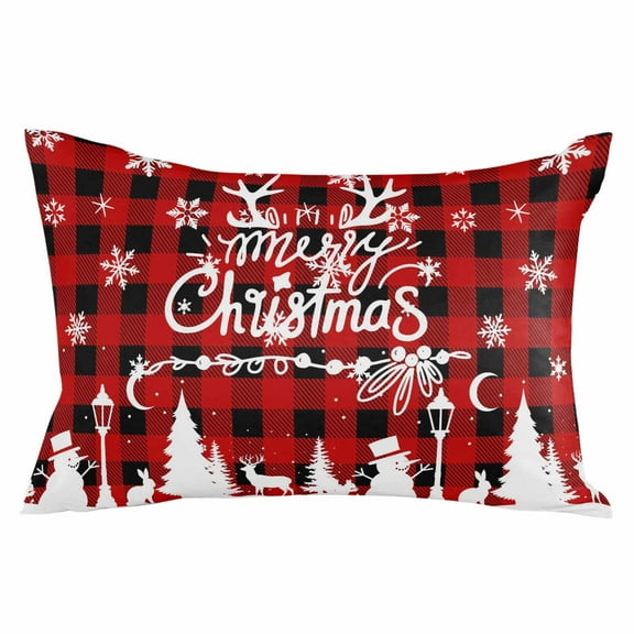 Christmas Throw Pillow Cover 16 x 24 Inch Decorative Pillow Cover Winter Snowman Snowflake Xmas Trees Red Plaid Lumbar Pillowcase Seasonal Rectangle Cushion Case for Couch Sofa Bed Living Room