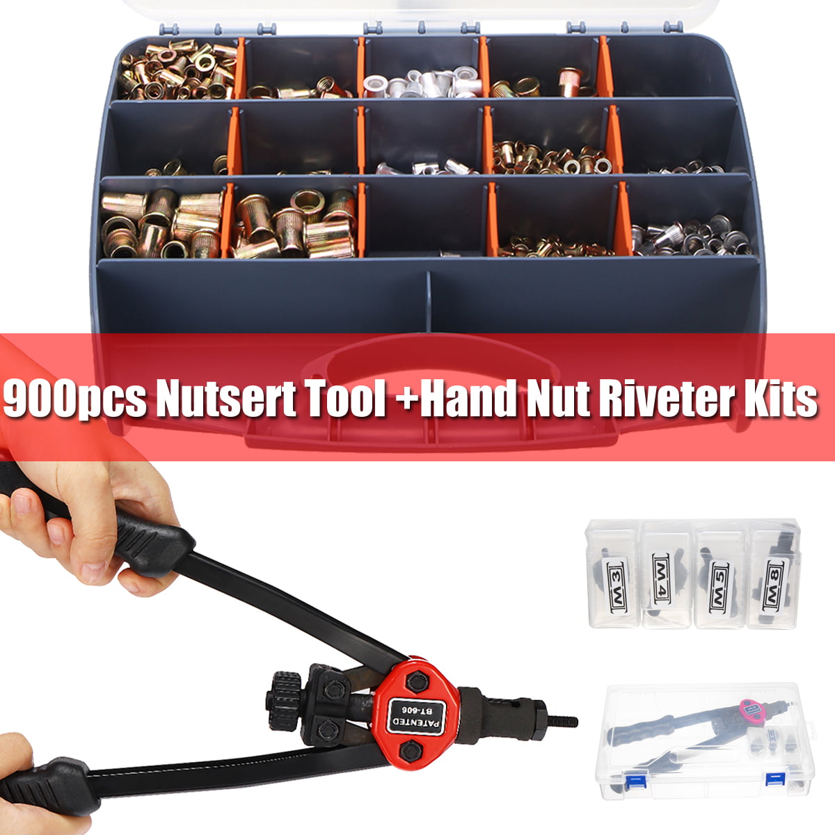 900pcs M3-m10 Hand Riveter Rivnut Nut Insert Nutsert Tool Kit Stainless Steel US for sale online 
