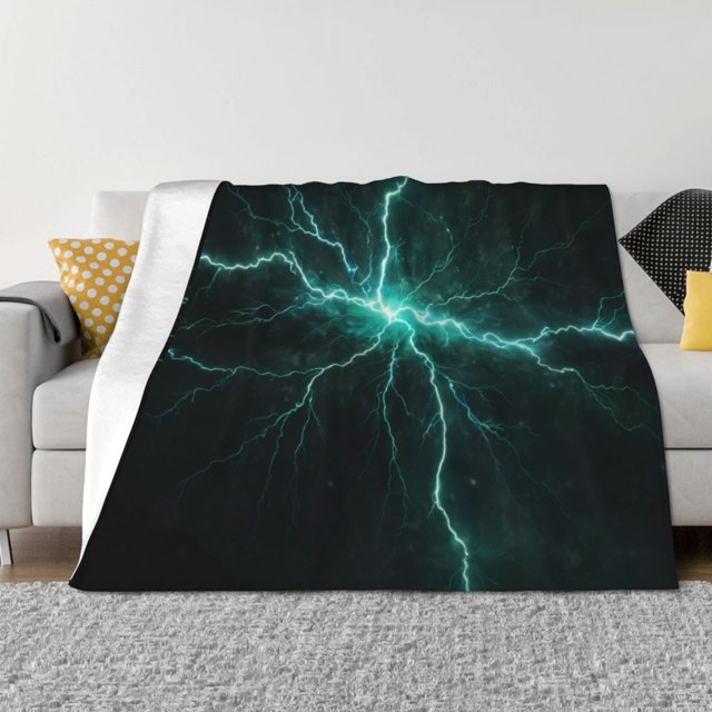 Balery Green Lightning Flash Manta de Franela con Dibujo, Lujo Ultra Suave y Cálido, Antipelusa y Resistente a las Arrugas para Cama, Sofá, Camping -80"x60"