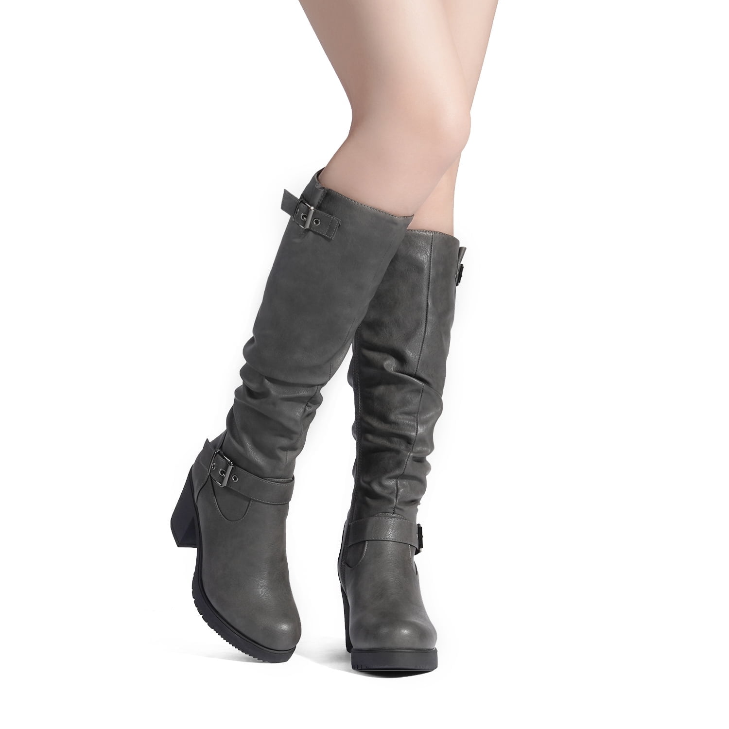 Miluxas Women's Wide Calf Knee High Boots, Low Stacked Heel