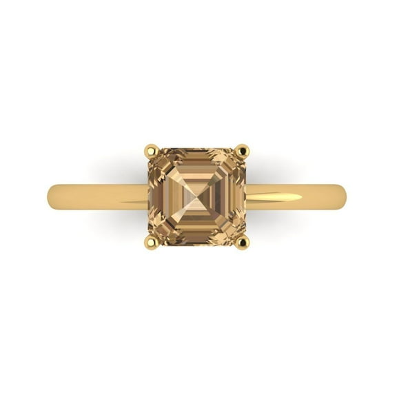 1.5 ct Asscher Cut Simulated Champagne Diamond Solitaire 14K Yellow Gold Womens Engagement Ring
