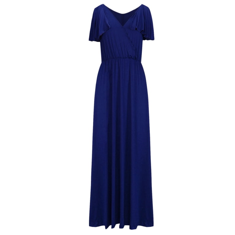 Efsteb Casual Dresses for Women V-Neck Long Evening Dress Classic Solid Color  Sundresses Casual Loose Comfy Fashion Sleeveless Spring Dresses (Blue,M) -  Walmart.com