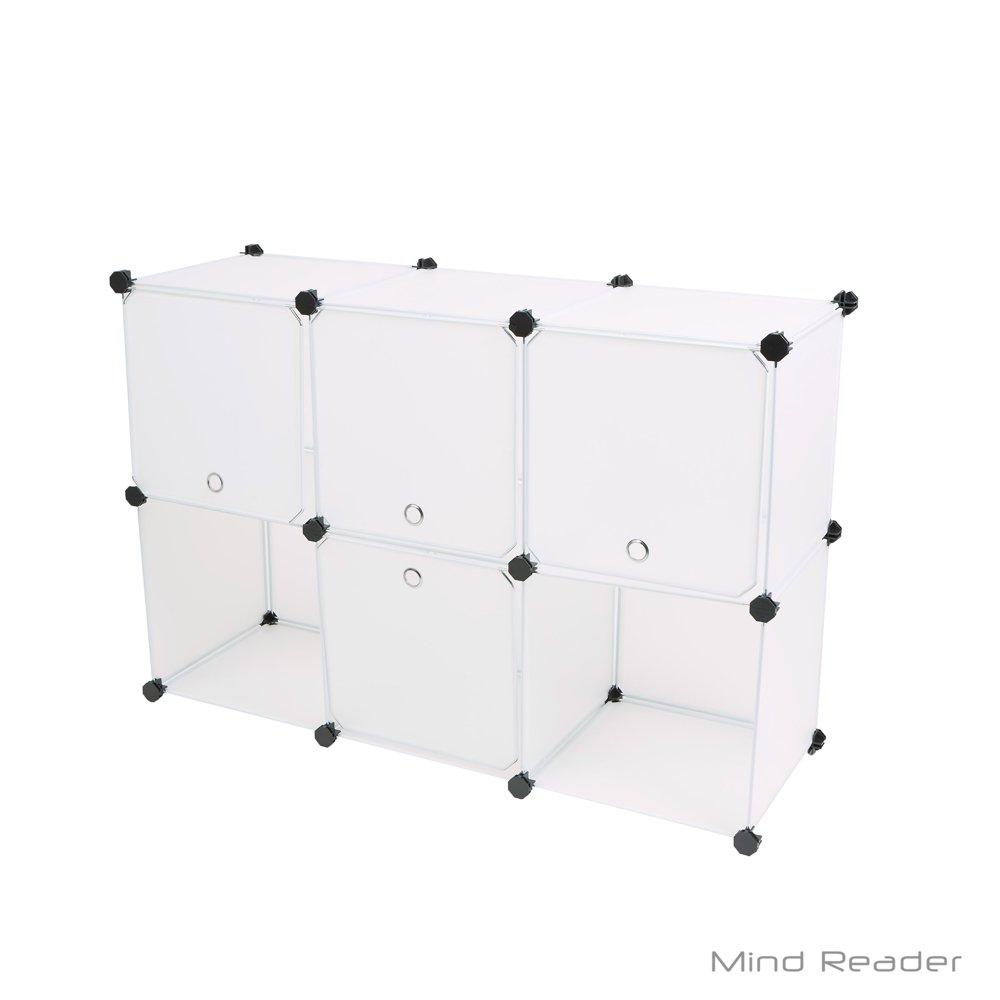 Mind Reader Multi Purpose Storage Rack Bookcase, Shelves, Bins, 6 Storage Cubes, 6 Bins / Cubes