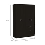 Depot E-Shop Itaca Armoire with 2 Double Door Cabinets, Drawer, 5 Interior Shelves, Lower Cabinet, and Hanging Rod, Black / White