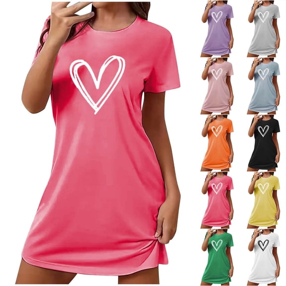 Women's Nightgown Sleepwear Short Sleeves Nightshirt Casual Print Sleepdress Loose Comfy Pajama Black L