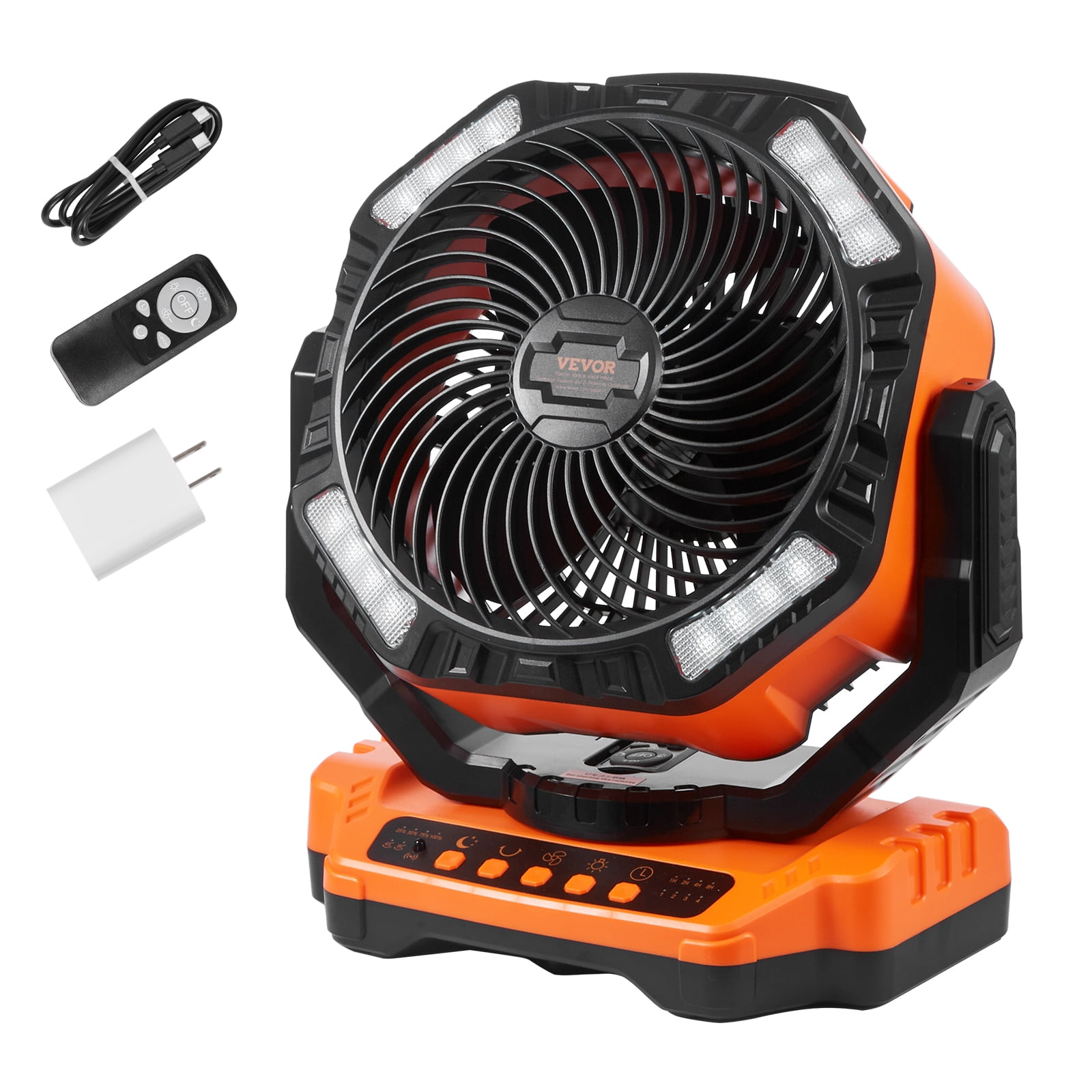 VEVOR Portable Fan Rechargeable 13 inch, Battery Powered Fan with LED Lantern, 4 Speeds Adjustable & 45/90Automatic Swivel & Timer , USB Battery Operated Fans for Travel Bedroom Home Camping Office
