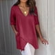 thumbnail image 1 of Fnochy - Camisetas de verano para mujer, de algodón, de color liso, informales, de cuello redondo, manga 3/4, holgadas, básicas y bonitas, 1 of 7