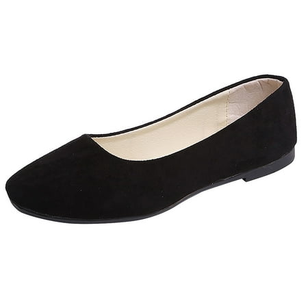

Juebong Women Girls Solid Big Size Slip On Flat Shallow Comfort Casual Single Shoes Black Size 9