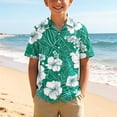 thumbnail image 2 of Atogsazn Kids Boys Hawaiian Floral Printed Shirts Children Casual Button Down Short Sleeve Shirt Beach Summer Tops Green 12-13 Years Fashion, 2 of 8