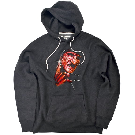 Nightmare On Elm Street Freddys Face Unisex Adult Slim Fit Pull-Over Heather Hoodie, Charcoal, Small