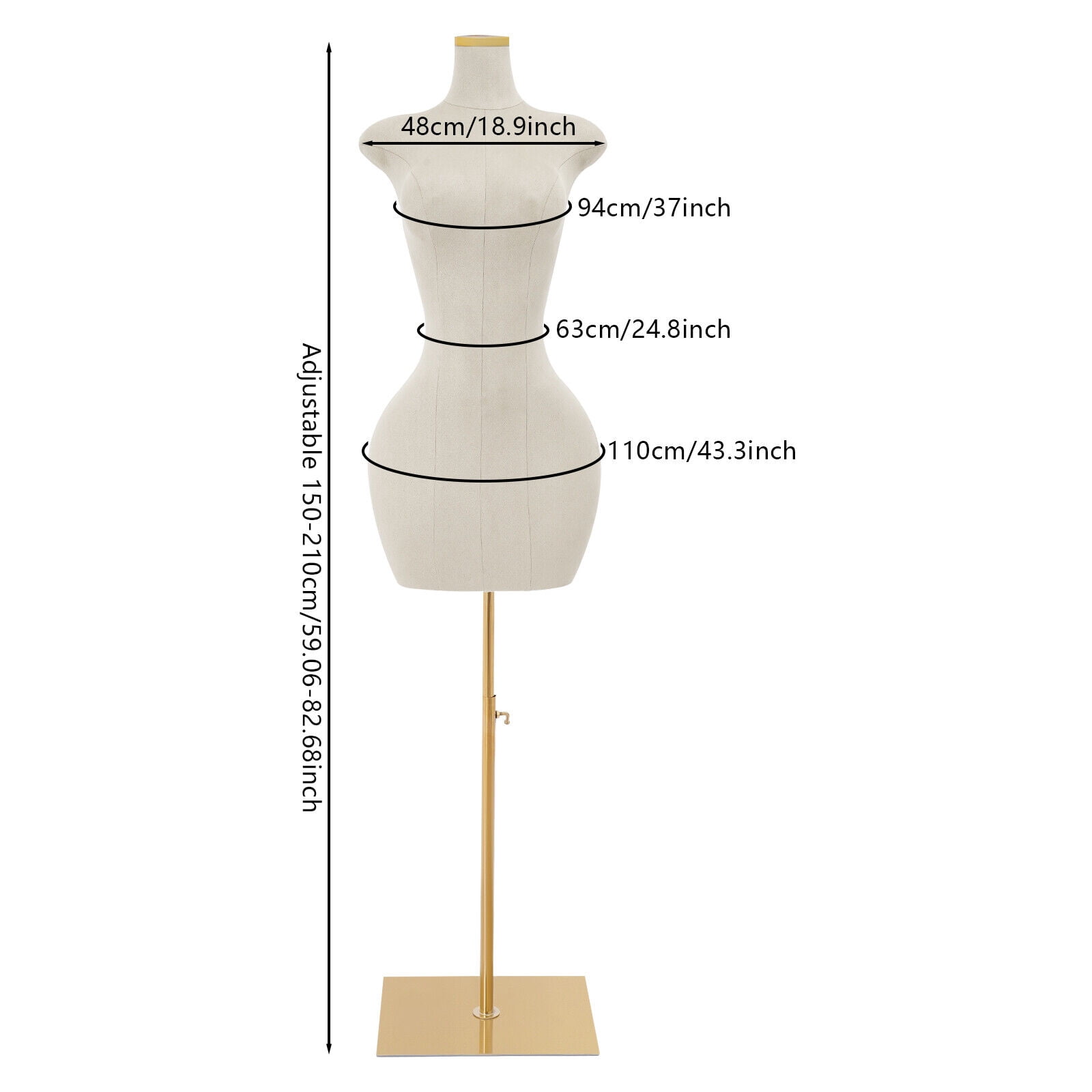 White Adjustable Dress Form Mannequin - 150-210cm Height, 94cm Bust - Professional Display for Boutiques & Tailors