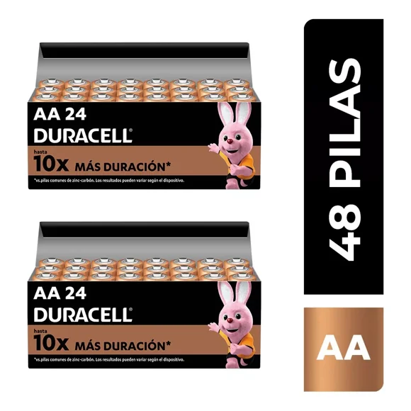Pilas AA Alcalinas Duracell De Larga Duración 1.5v 48 Pzas