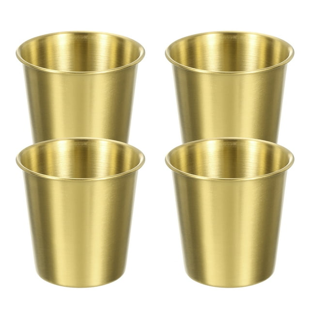 4 Pcs Tazas de acero inoxidable 304, vasos de agua de 6.76oz/200ml, vaso metálico dorado