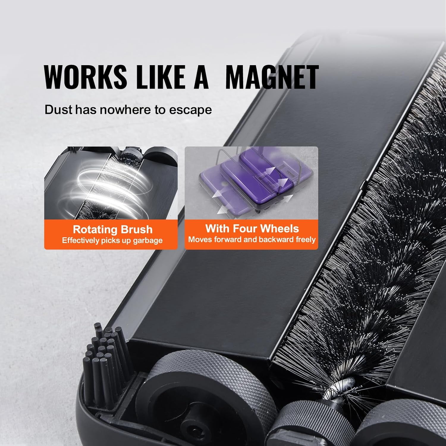 Carpet Sweeper Manual, Floor Sweeper with 300 ml Dustbin Capacity Easy to Empty, 6.7 inch Cleaning Width for Home Office Carpets Pet Hair Dust, Purple