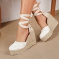 thumbnail image 3 of Rokment Womens Crochet Espadrilles Wedge Sandals 2026 Boho Beach Closed Toe Platform Chunky Heeled Strappy Dressy Shoes for Summer Fall White Size 6.5, 3 of 6