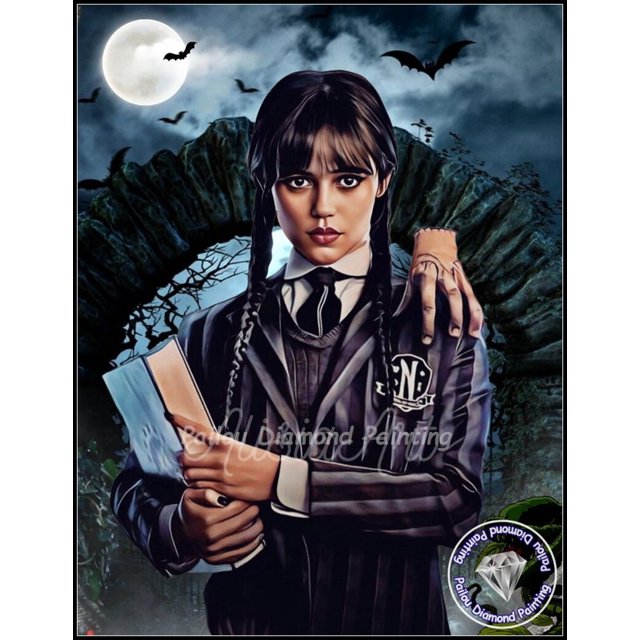 Pintura de diamantes de Addams para decoración del hogar, mosaico de punto de cruz completo, arte oscuro, decoración de Halloween, ropa gótica de Girl Wednesday