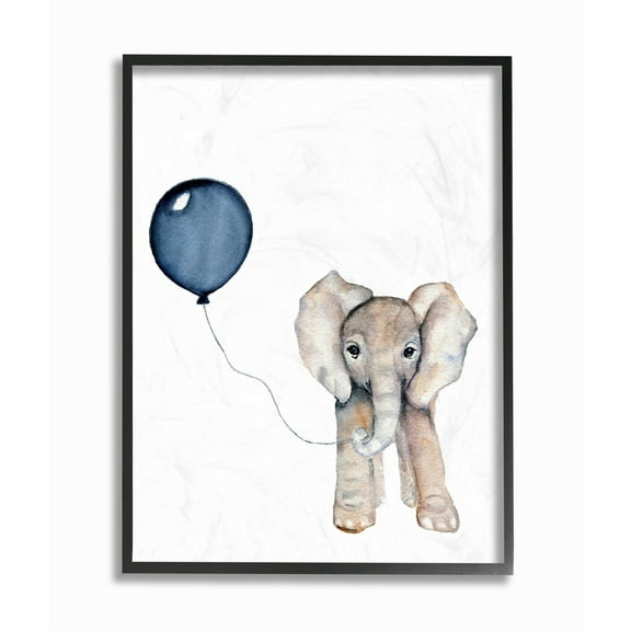 The Kids Room by Stupell Baby Elephant with Blue Balloon Framed Wall Art by Daphne Polselli
