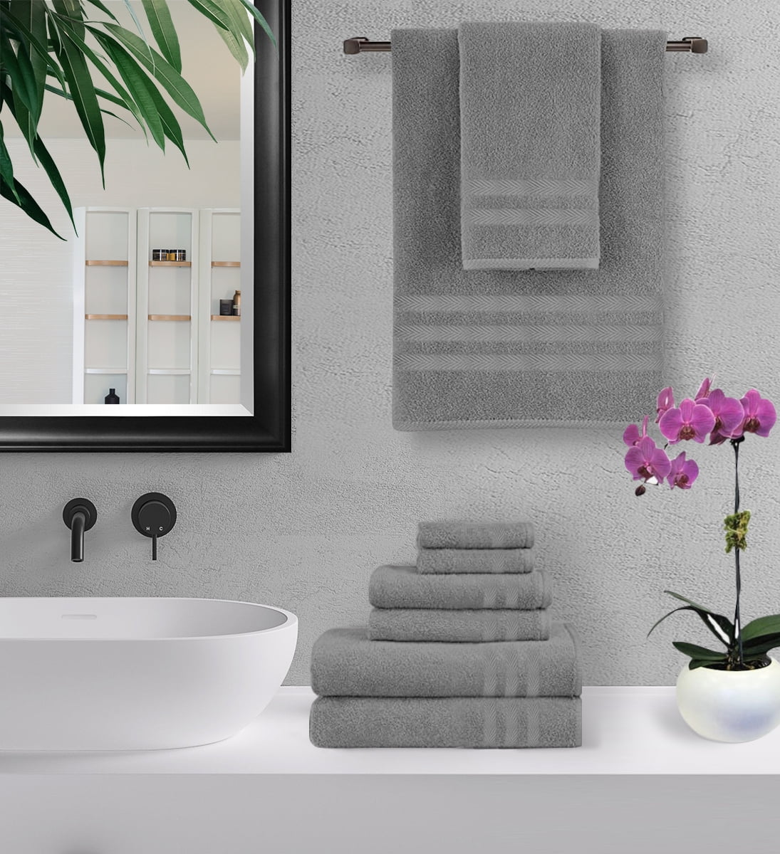 Home Sweet Home 100% Cotton 6-Piece Bath Towel Set - Extra Soft Bath Towels, Silver Grey