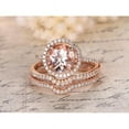 thumbnail image 2 of JeenMata Pave Curved Band - 1.75 Carat Round Cut Lab Created Morganite and Moissanite - Halo Trio Wedding Set - 18K Rose Gold Plating over Silver, 2 of 6