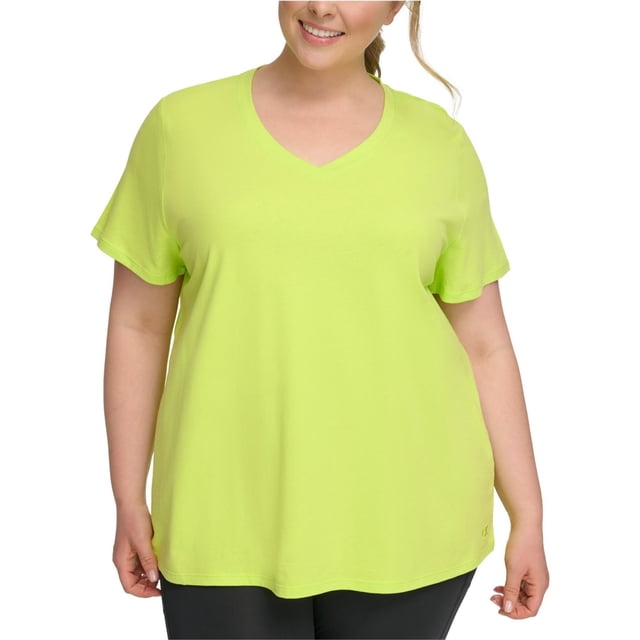 Calvin Klein Womens Cotton V Neck Basic T-Shirt, green, Plus Size, 2X
