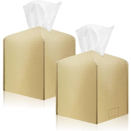 JYYYBF Two Pack Tissue Box Covers Modern PU Leather Kleenex Square Tissue Box Holder For Desktop Bedside Table Bathroom Beige