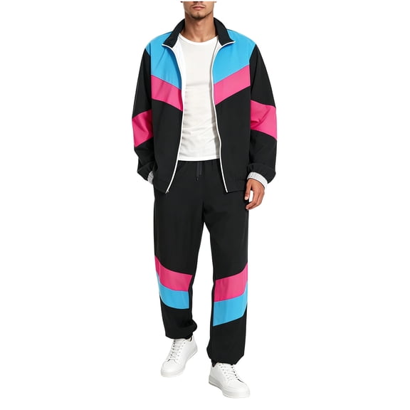 BELTNOV Men's 2 Piece Sets 80s 90s Tracksuit Long Sleeve Jacket with Elastic Waist Pants Set for Daily Wear Black