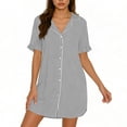 thumbnail image 2 of Hduncf Nightgowns for Women Button Down Sleepshirt Short Sleeve Nightshirt Soft Comfort Breathable Pajamas V Neck Nightdress Gray L, 2 of 6