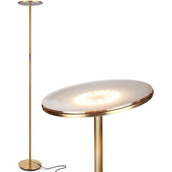 Brightech Sky LED Torchiere Super Bright Standing Touch Sensor Floor Lamp, Brass