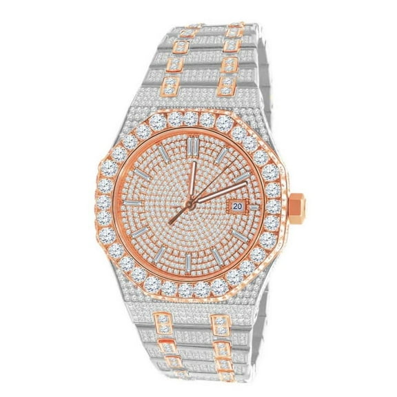 Real Genuine Certified 24.65 Cwt. VVS/D Moissanite Diamond Men's Stainless Steel 14K Gold Finish Luxury Automatic Designer Custom Watch