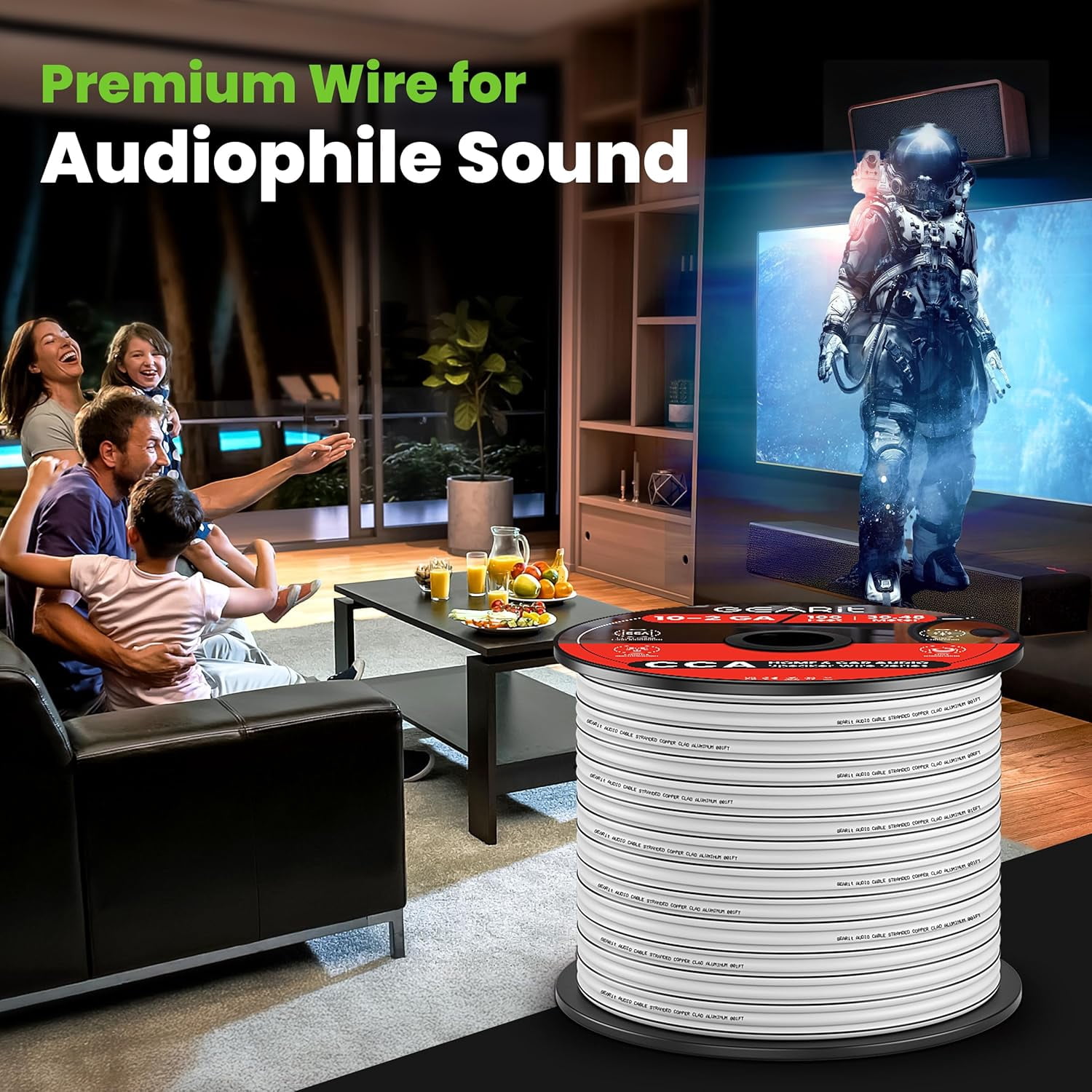 GearIT Pro Series 14 AWG Speaker Wire Copper Clad Aluminum, Great for Home Theater Speakers and Car Audio, White, 100 Feet / 30.48 Meters