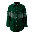thumbnail image 4 of Baqcunre Womens Winter Coats Women's Tassel Single Breasted Solid Color Lapel Coat Long Sleeve Shirt Jacket Womens Jacket Womens Fall Fashion 2023 Green S, 4 of 6