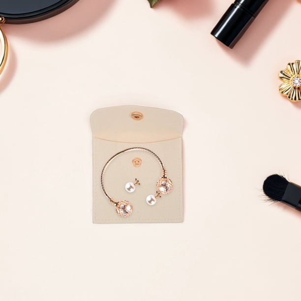 RUNROTOO 10Ud Bolsa Cuadrada Para Joyería De Microfibra En Color Beige Con Protección Antirayaduras