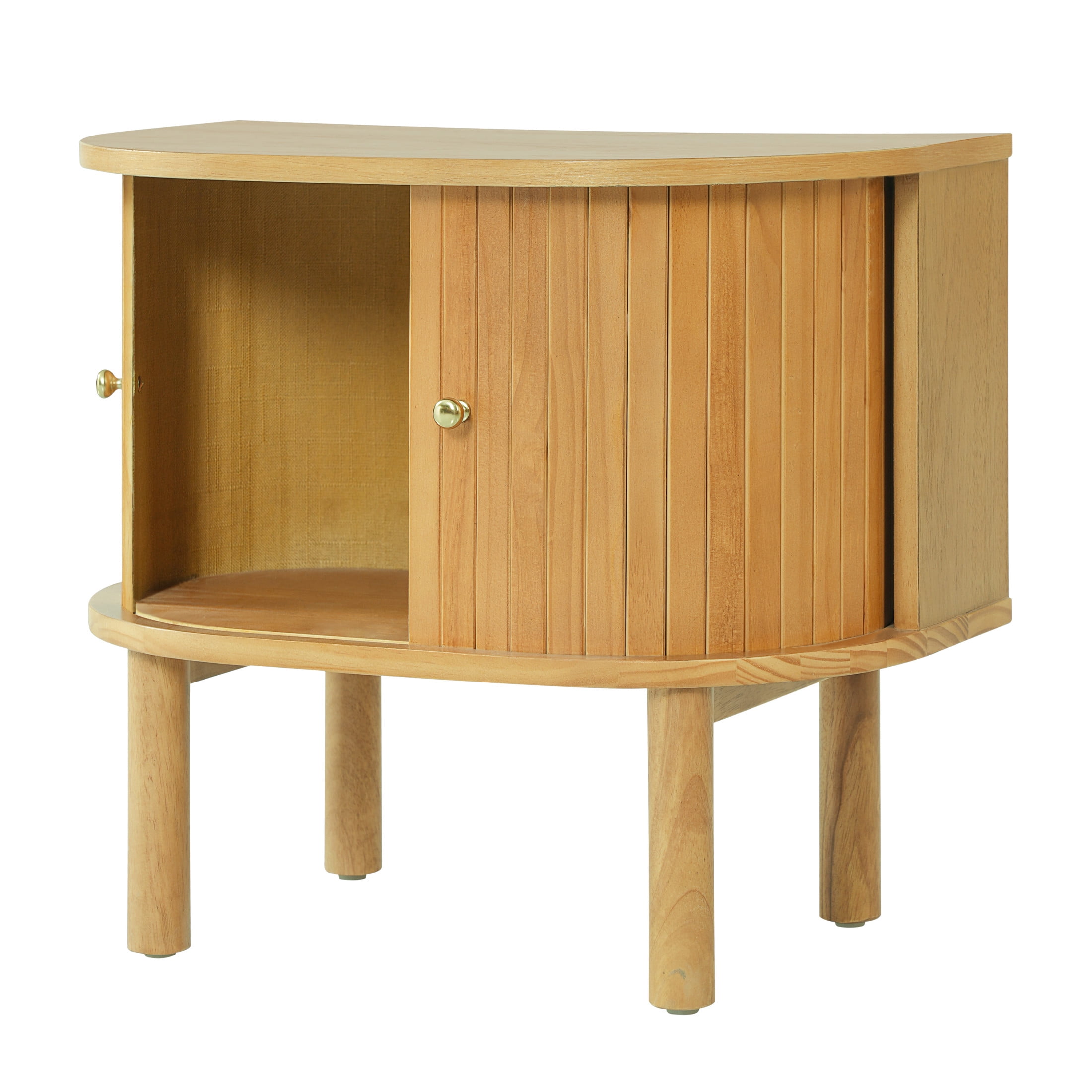 Christopher Knight Home Boho Semi-Cylindrical Nightstand with Sliding Doors, Storage Bedside Table, Natural
