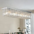 thumbnail image 5 of 39.4" Modern Crystal Chandelier for Dining Room 8-Light White Rectangle Raindrop Chandelier Contemporary Rectangular Pendant Light Fixture for Kitchen Island Bar(Bulb Not Included), 5 of 9