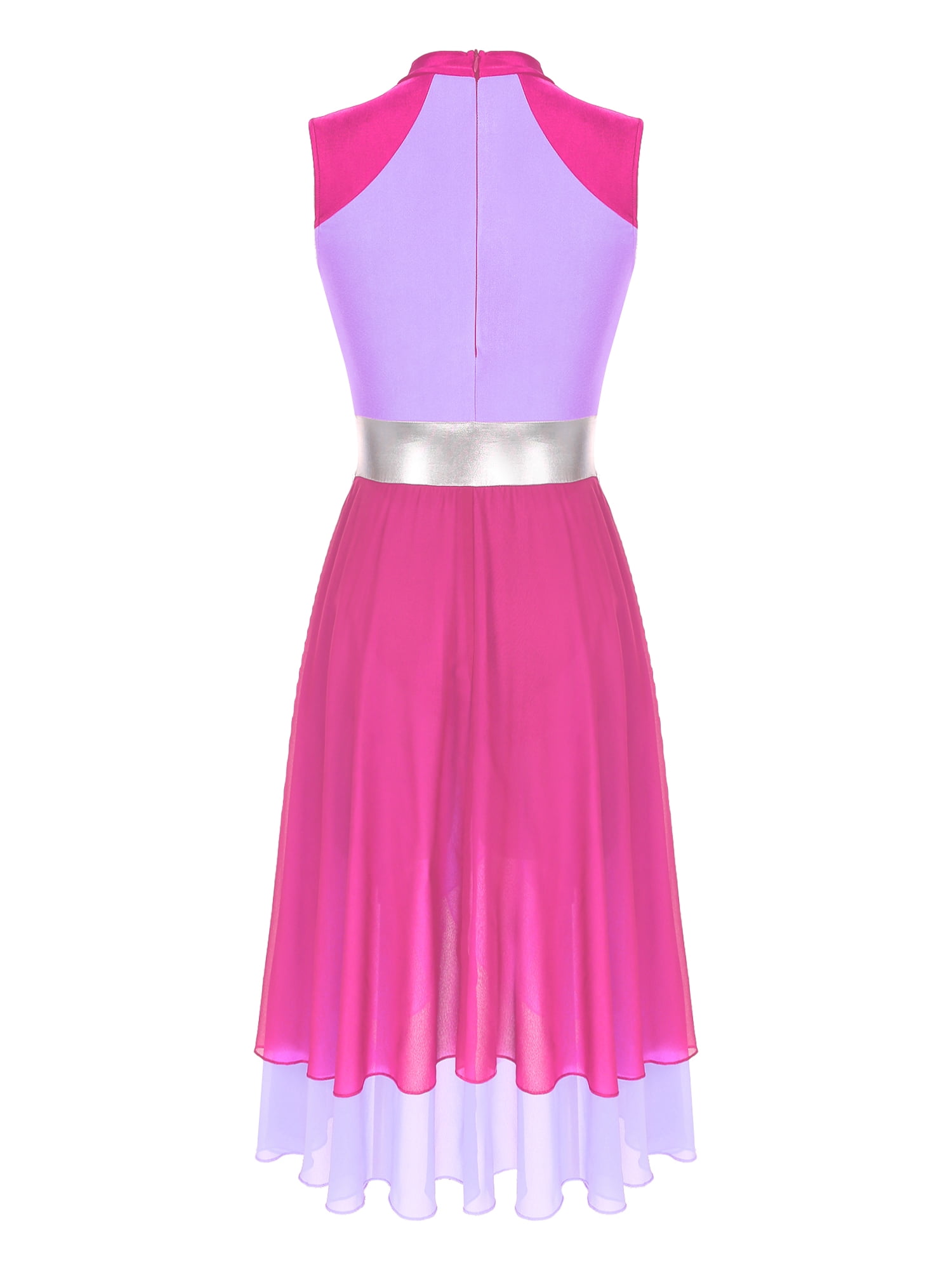Women's Color Block Sleeveless Dance Dress - Asymmetrical Hem Lyrical Ballet Leotard