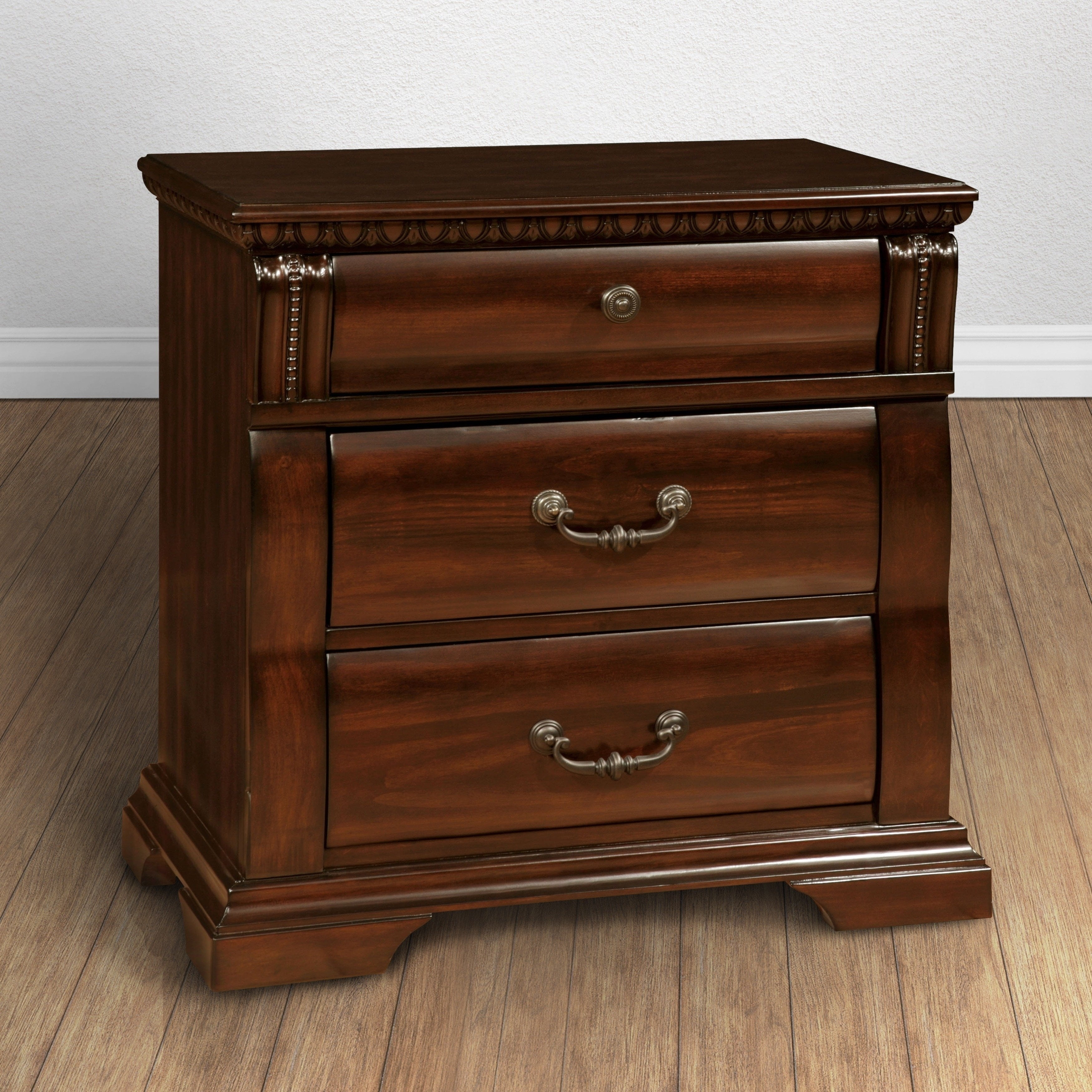 Furniture of America Tay Traditional Cherry Solid Wood Nightstand ...