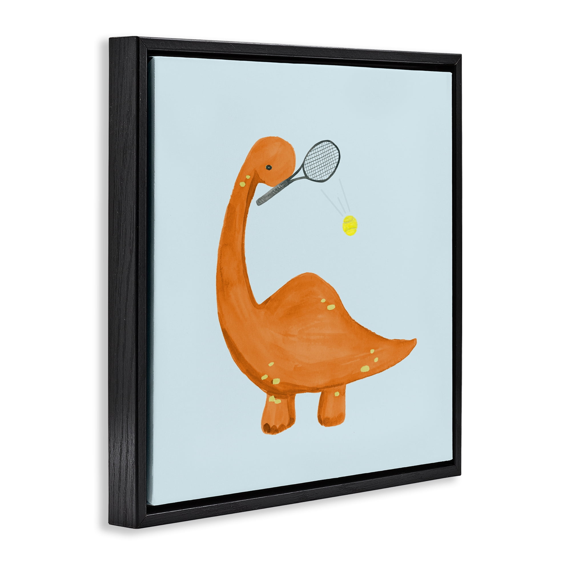 Stupell Industries Baby Dino Playing Tennis Black Framed Floater Canvas Wall Art, design by Lucille Price