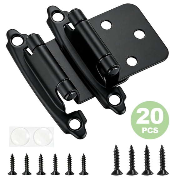 20 Pcs Overlay Matte Black Cabinet Hinges 1/2 inch, Self Closing Bath Kitchen Cabinet Door Hinges with Door Bumper, Face Mount