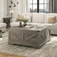 thumbnail image 6 of ANPOO 40" Large Farmhouse Lift Top Coffee Table with Power Outlets and Large Hidden Storage, Square Wood Living Room Tables, Multi-Function Lift Wooden Barn Door Center Table, Grey, 6 of 8