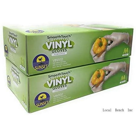 

200 Disposable Vinyl Gloves Non-Sterile Powdered Easy Slip On/Off Smooth Touch Food Service Grade Medium Size [2X100 Pack]