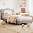 thumbnail image 1 of Ourlova Twin upholstered Bed Frame for - Adjustable Scallop Headboard with Velvet Platform - No Box Spring Needed-Gray + White, 1 of 7