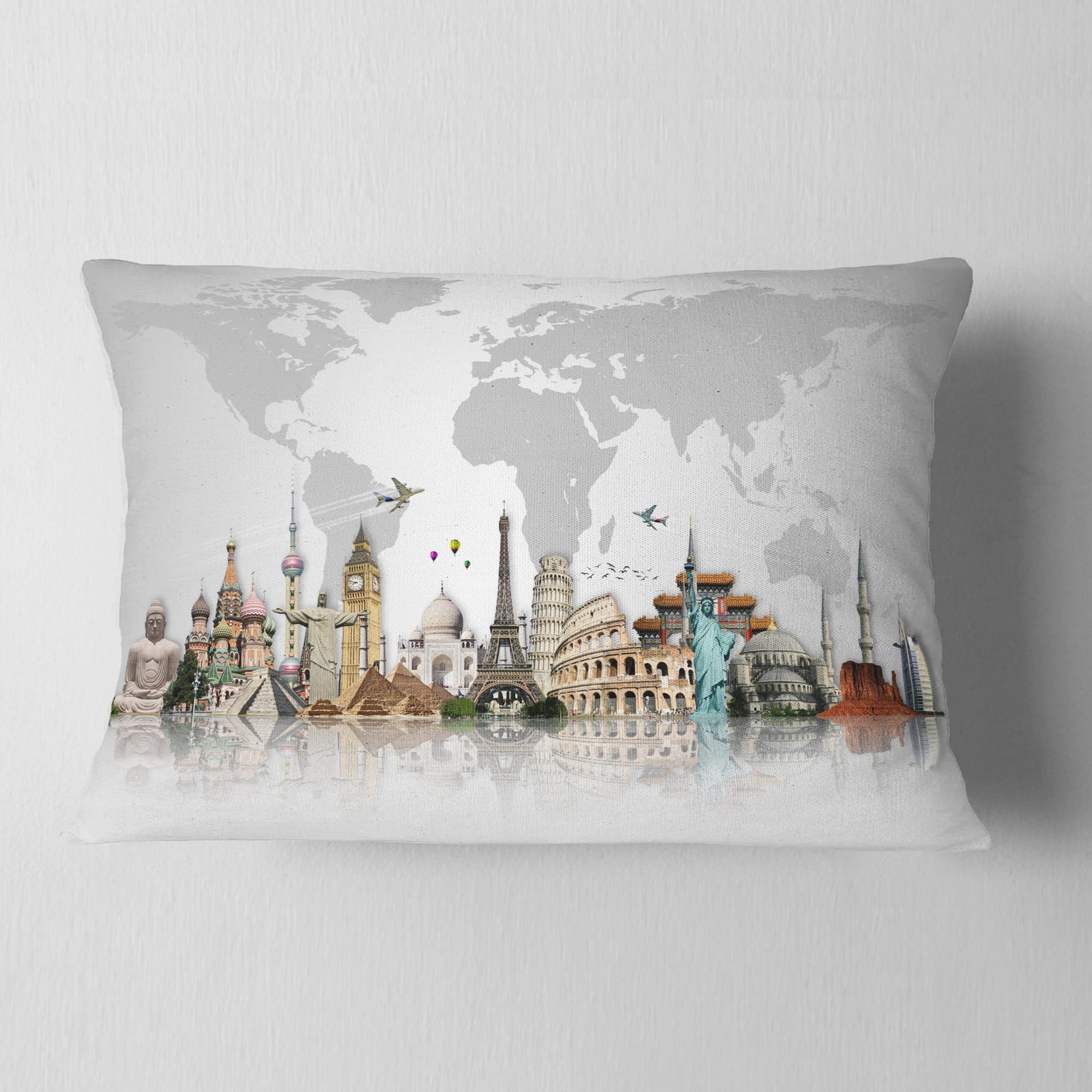 Designart Famous Monuments Across World - Throw Pillow - 12x20