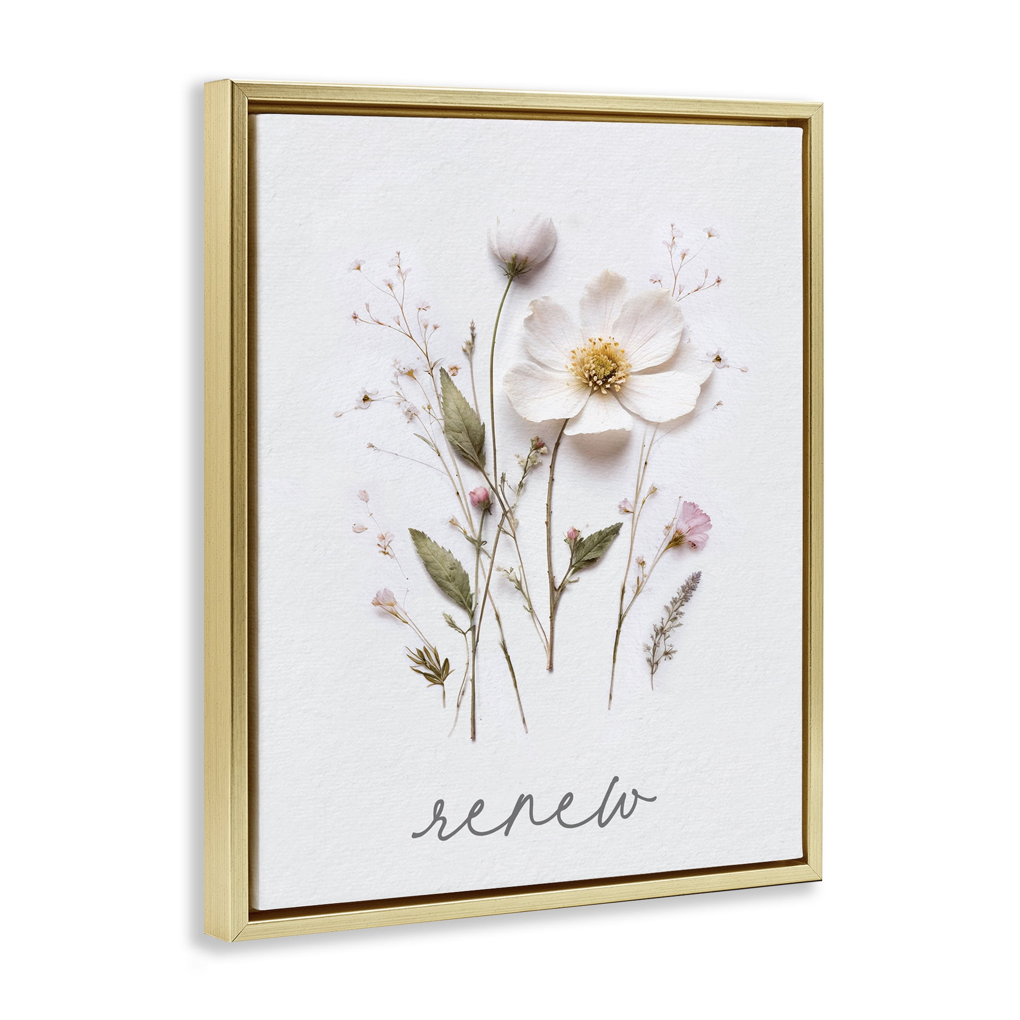 Pressed Flowers Renew Gold Framed Floater Canvas Wall Art, design by Lettered and Lined